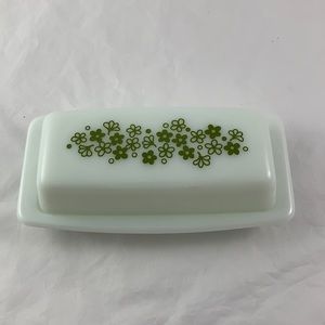 Vintage Pyrex Butter Dish Spring Blossom Crazy Daisy Flowers Green and White